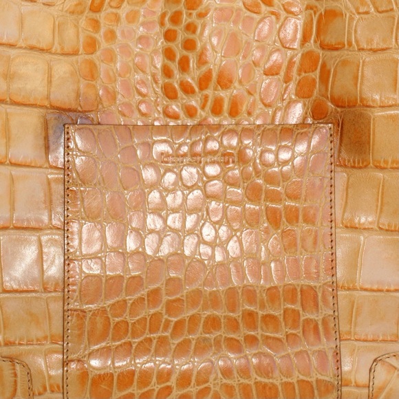 Barantani Orange Croc Embossed Leather Shoulder Bag Crocodile Made in Italy - Picture 6 of 10